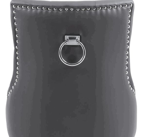 Pair of Valencia Grey PU Leather Dining Chair Ring Knocker - Exclusive Interior