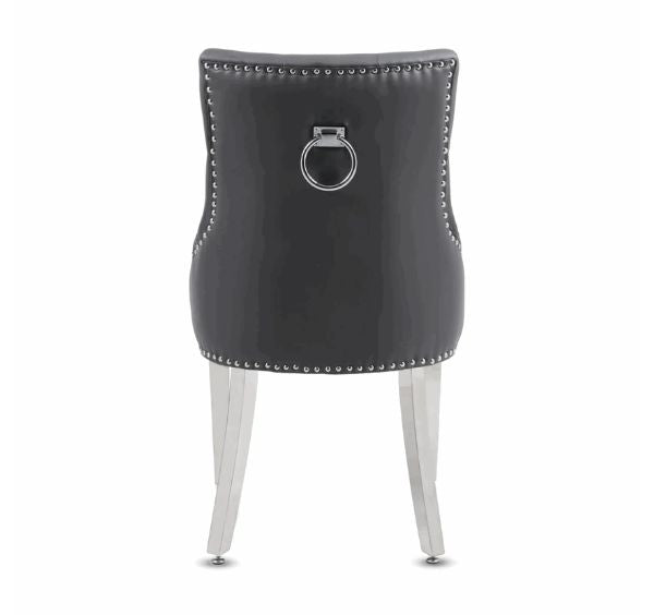 Pair of Valencia Grey PU Leather Dining Chair Ring Knocker - Exclusive Interior