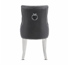 Pair of Valencia Grey PU Leather Dining Chair Ring Knocker - Exclusive Interior