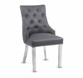 Pair of Valencia Grey PU Leather Dining Chair Ring Knocker - Exclusive Interior