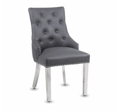 Pair of Valencia Grey PU Leather Dining Chair Ring Knocker - Exclusive Interior