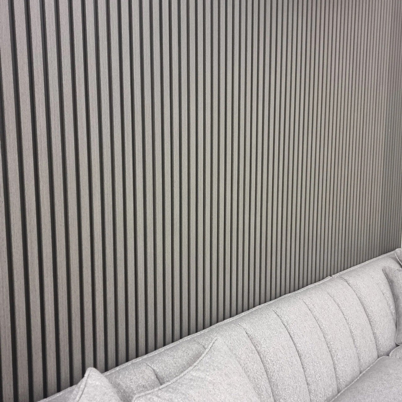 Waterproof Ash Grey Slatted Wall Panels – WPC Wood Effect | Fast UK Delivery