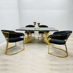 Ravello Black & Gold Table with Prado Black Chairs