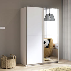 Babetta Matt White & Mirrored Sliding Doors Wardrobe