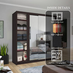 Chicago Wenge Wardrobe with Sliding & Mirror Doors - Fast UK Delivery