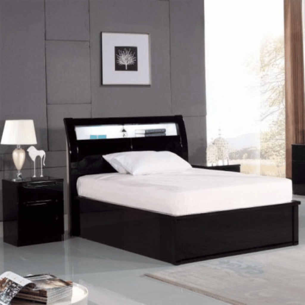 High Gloss Rugby Bed with LED Lights – Modern Storage & Fast UK Delivery