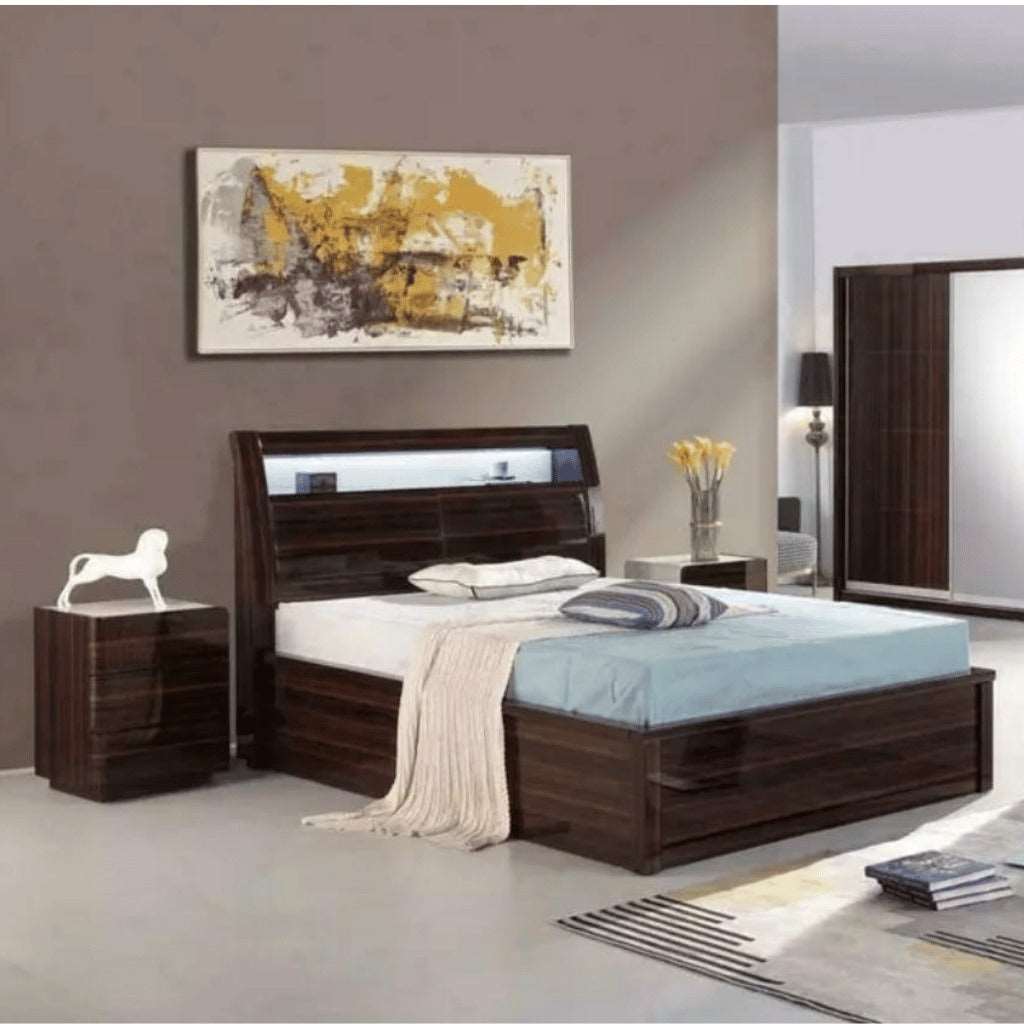 High Gloss Rugby Bed with LED Lights – Modern Storage & Fast UK Delivery