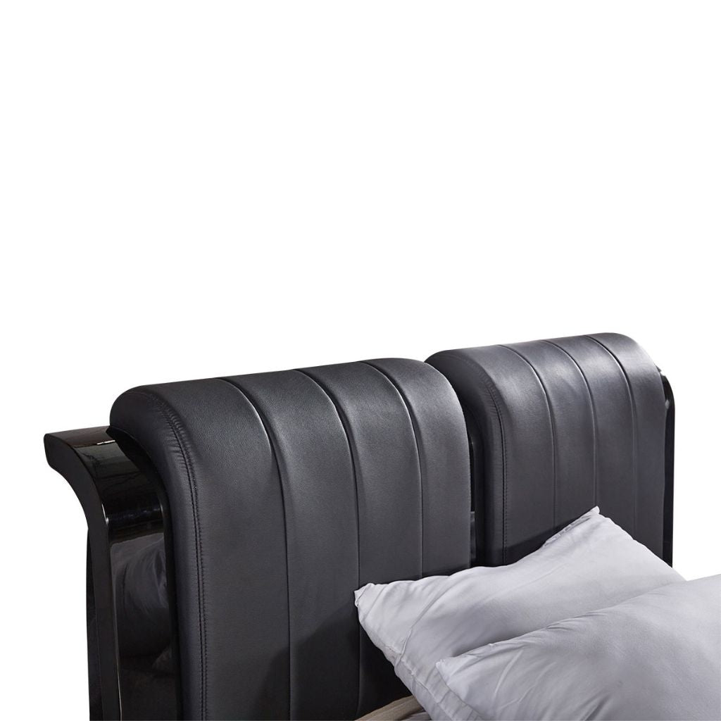 High Gloss Rugby Bed with Leather Headboard | Fast UK Delivery