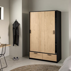 Line Black & Oak with 2 Sliding Door Wardrobe