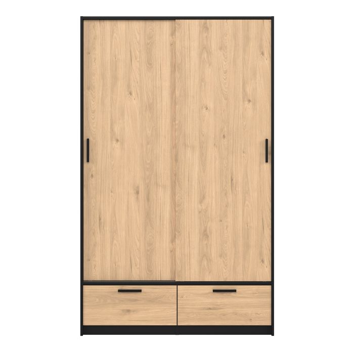 Front View of Line Black & Oak Sliding Door Wardrobe