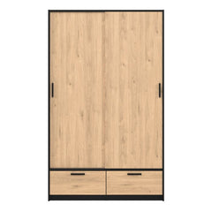 Front View of Line Black & Oak Sliding Door Wardrobe