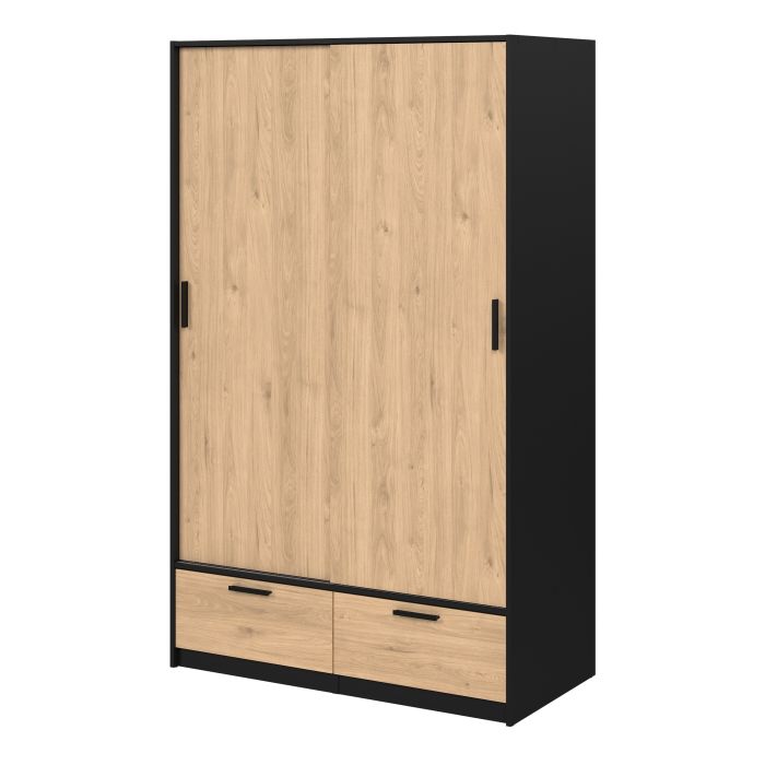 Side View of Line Black & Oak Sliding Door Wardrobe