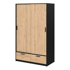 Side View of Line Black & Oak Sliding Door Wardrobe