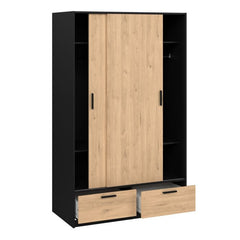 Sliding Feature of Line Black & Oak Sliding Door Wardrobe