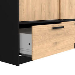 Sliding Drawers of Line Black & Oak Wardrobe