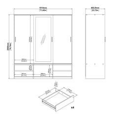 All Dimensions of Line Oak 3 Sliding Doors Wardrobe