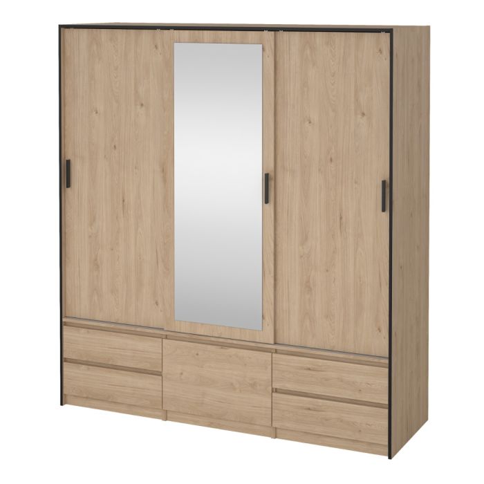 Line Oak 3 Sliding Doors Wardrobe with Bottoms Drawers