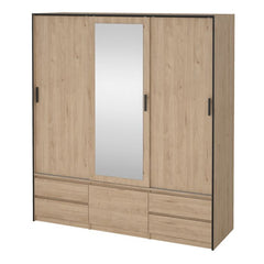 Line Oak 3 Sliding Doors Wardrobe with Bottoms Drawers
