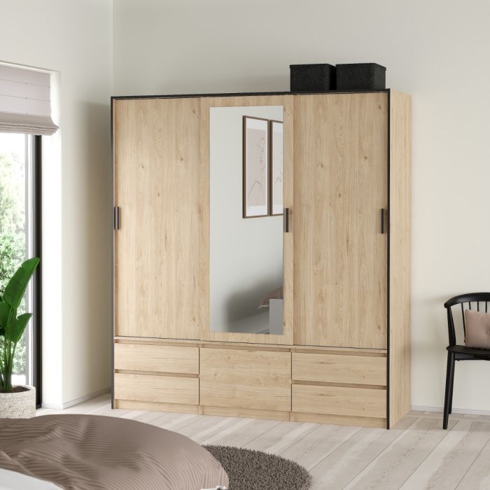 Line Oak 3 Sliding Doors Wardrobe