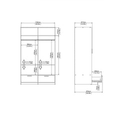 Dimensions of Line Oak Wardrobe with 2 Doors 2 Drawers