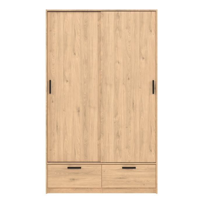 Line Oak Wardrobe with 2 Sliding Doors 2 Drawers Front Side View