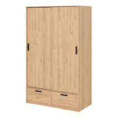 Line Oak Wardrobe with 2 Doors 2 Drawers Side View