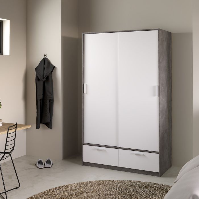 Line White & Concrete Sliding Door Wardrobe - Exclusive Interior