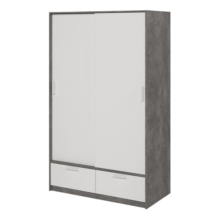 Line White & Concrete Sliding Door Wardrobe - Exclusive Interior