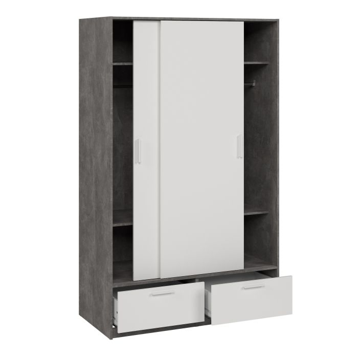 Line White & Concrete Sliding Door Wardrobe - Exclusive Interior