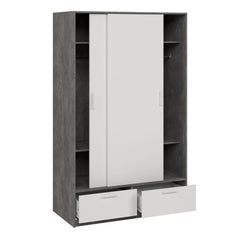 Line White & Concrete Sliding Door Wardrobe - Exclusive Interior