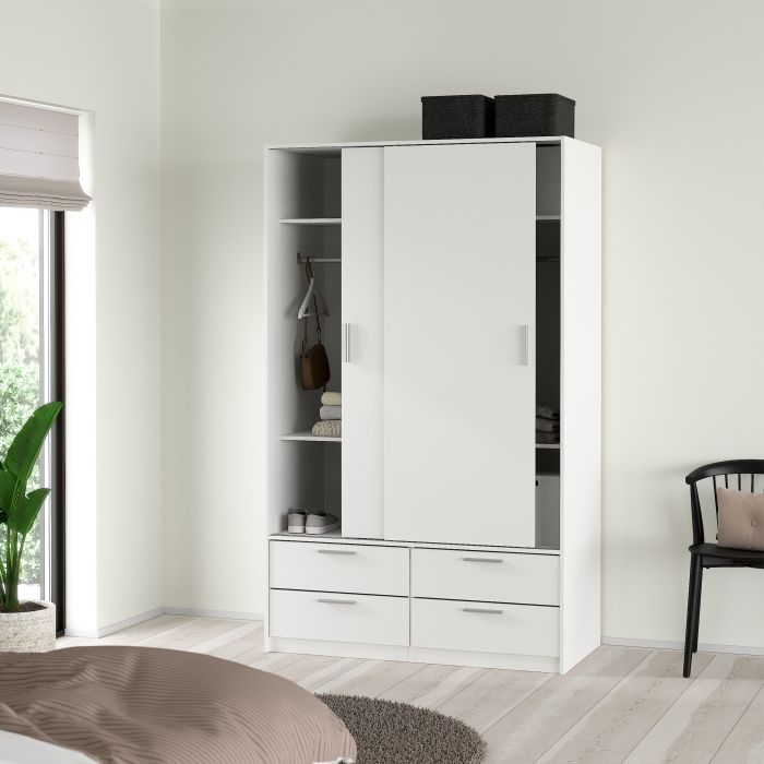 2 Sliding Doors and 4 Drawers, White