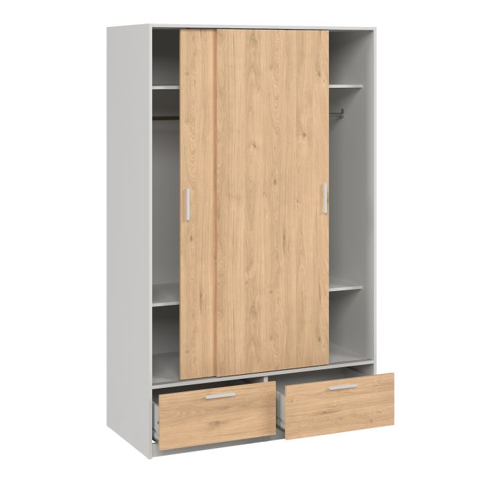 Line White & Oak with 2 Sliding Door Wardrobe with 2 Drawers