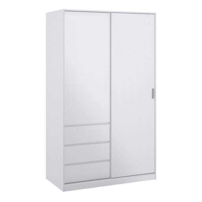 Naia High Gloss White 2 Doors Wardrobe with 3 drawers solid furniture UK
