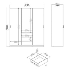 Naia Oak Wardrobe dimensions