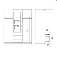 Naia Oak Wardrobe with 1 Door and 3 Drawers Dimensions