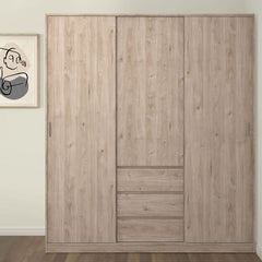 Naia Oak Wardrobe with 2 sliding Doors and 1 Door and 3 Drawers