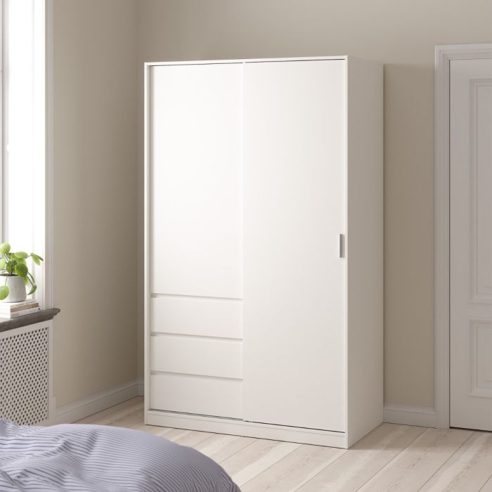 Naia White wardrobe with 2 door and 3 drawers