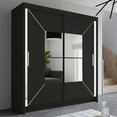 Nicole Black Wardrobe with Sliding & Mirror Door | Fast UK Delivery