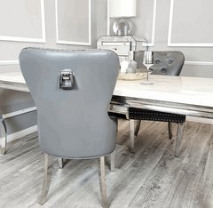 Pair of Mayfair Light Grey PU Leather Dining Chair With Square Knocker Solid Furniture UK