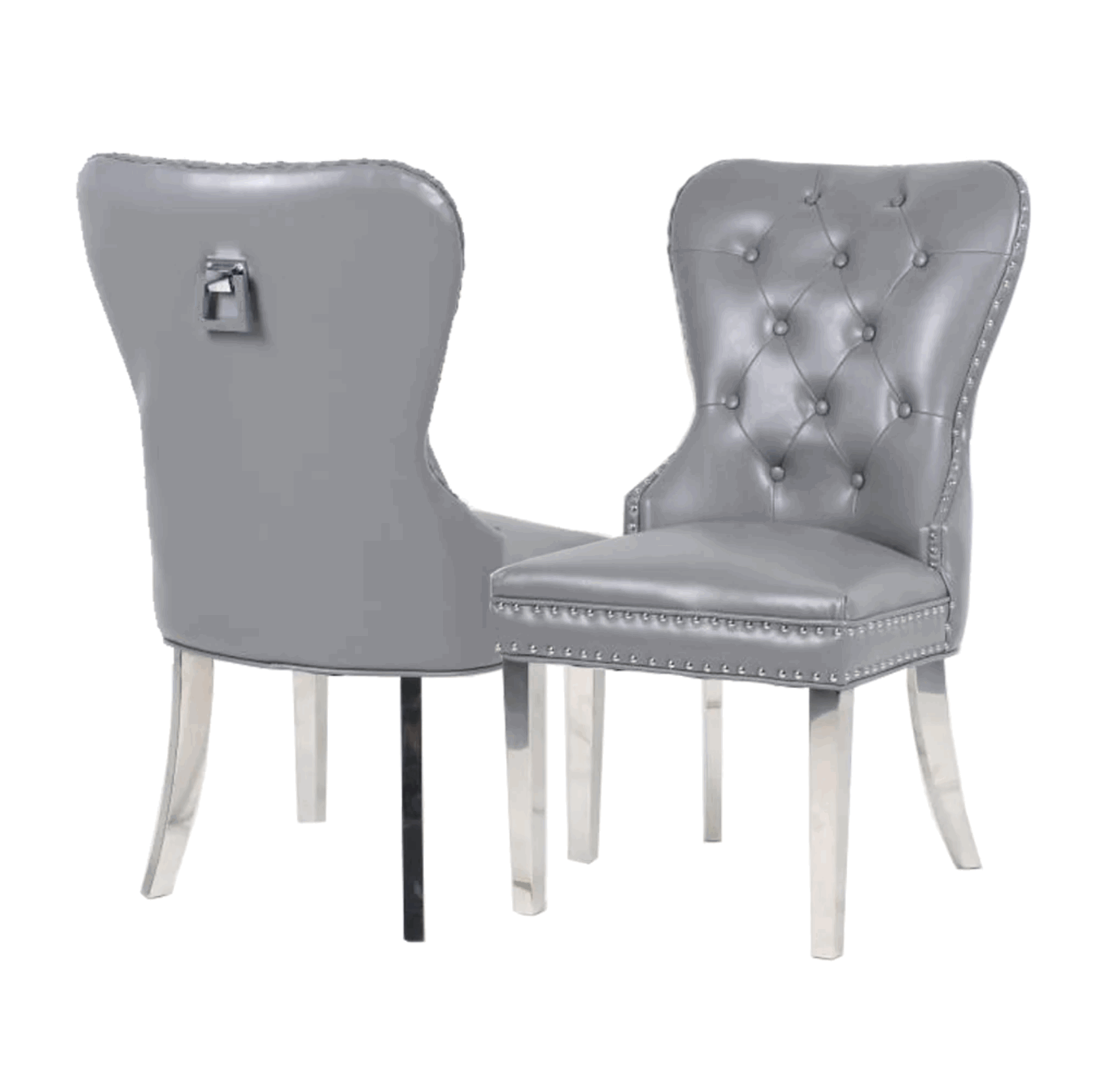 Pair of Mayfair Light Grey PU Leather Dining Chair With Square Knocker Solid Furniture UK