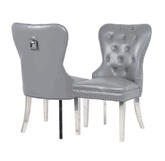 Pair of Mayfair Light Grey PU Leather Dining Chair With Square Knocker Solid Furniture UK