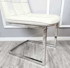 Pair of Tara Cream Faux Leather Dining Chair Solid Furniture Uk