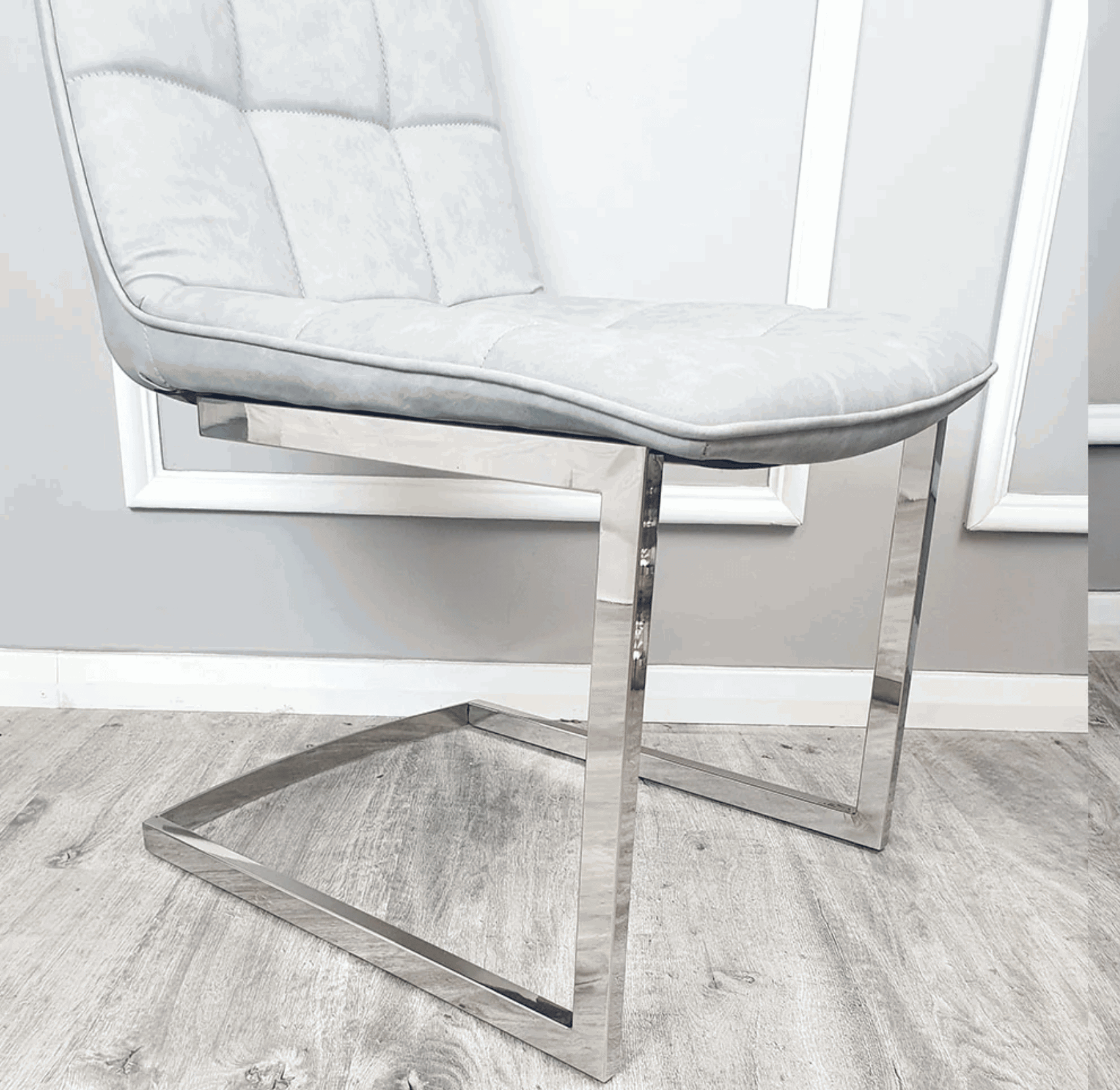 Pair of Tara Light Grey Faux Leather Dining Chair Solid Furniture UK