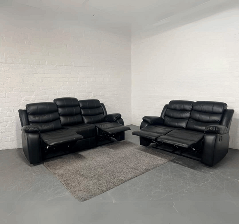 3+2 Roma Black Leather Recliner Sofa