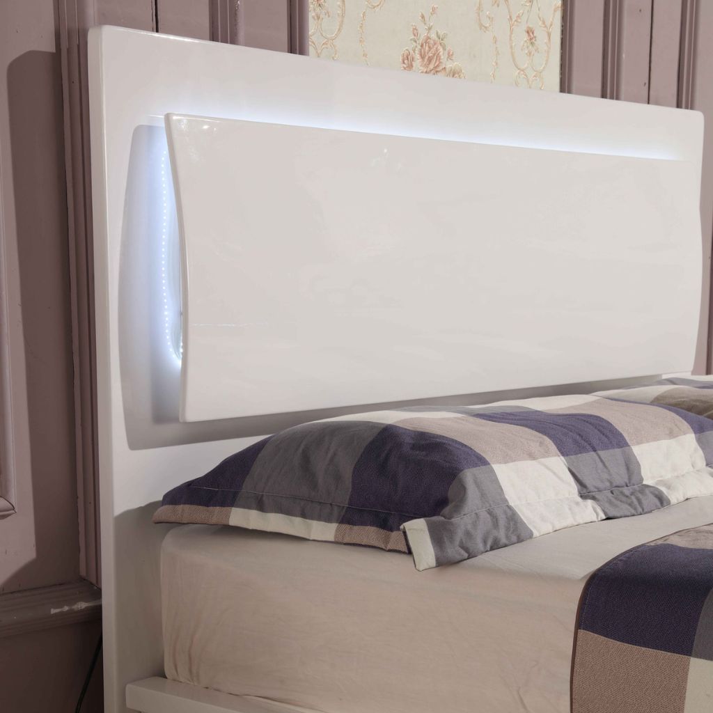 Slim LED High Gloss White Storage Bed Frame – Fast UK Delivery