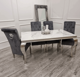 White Louis Table with Dark Grey Sofia Chairs