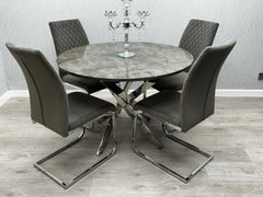 Tokyo Round Dining Table Set with 4 Grey Chairs – Modern UK Dining Room