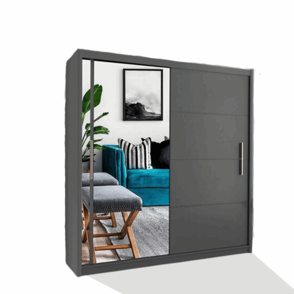 VISION GREY Sliding Door Wardrobe - Modern Design with Mirror Doors