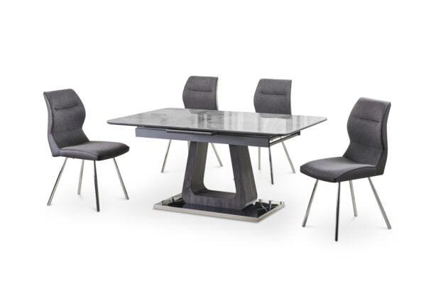 Zermatt 120cm Grey Ceramic Dining Table with 4 Grey Fabric Chairs - Modern UK Dining Set