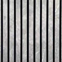 Closeup view of Acoustic Slatted Wall Panel Marble Grey showing HDF wood slats and felt backing texture for premium acoustic performance and modern finish solid furniture UK